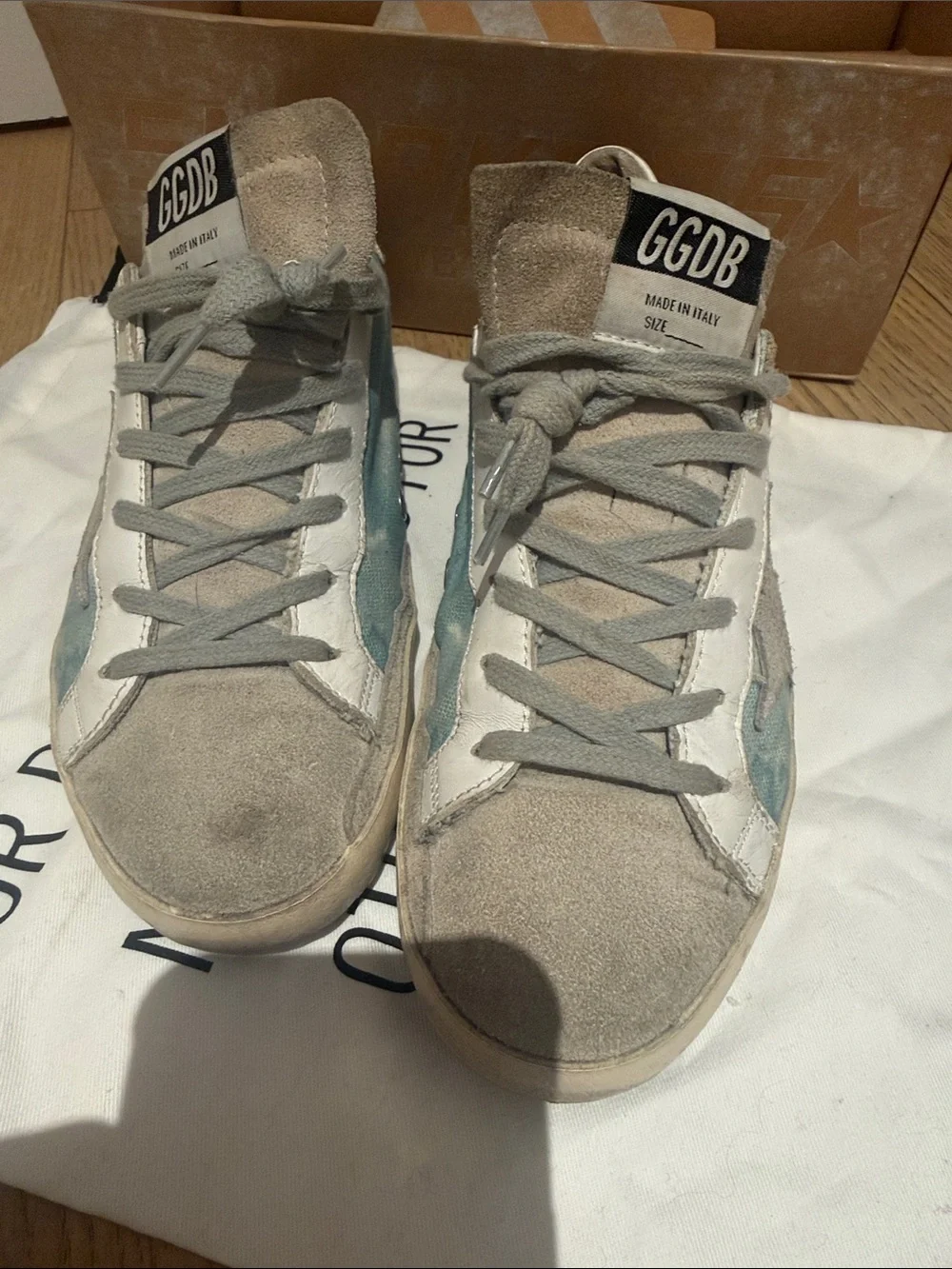 Golden Goose Light Blue and Gray Star Sneakers